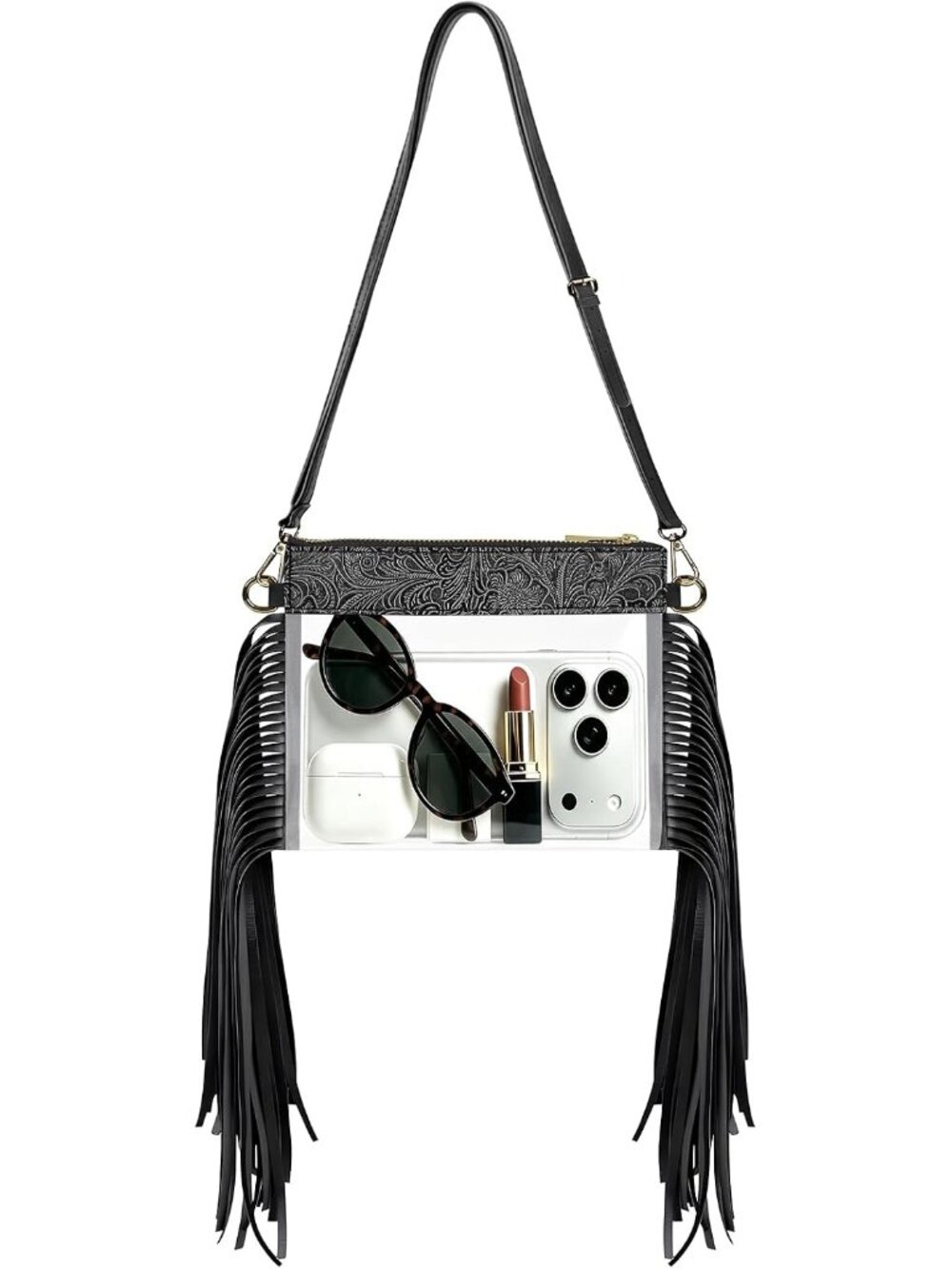 Clear Bag for Stadium Events, Western Fringe Crossbody Purse